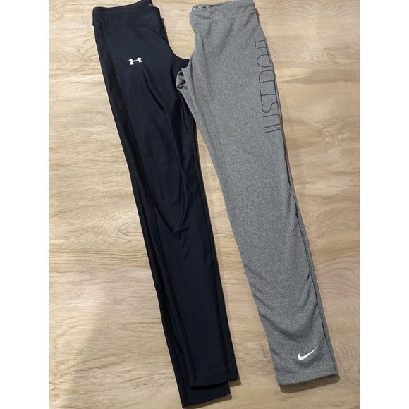 Lot Of 2 Nike/ Under Armour Compression Cold Gear Leggings‎ Women's S Black Gray - Picture 1 of 12